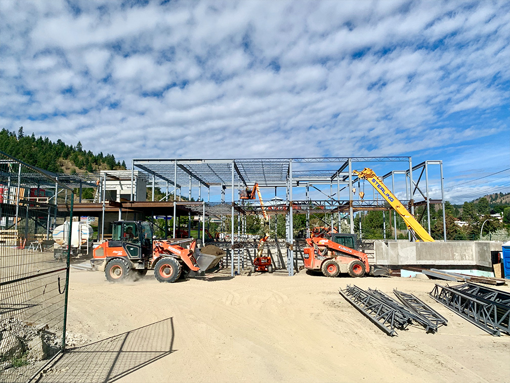 Kamloops property – steel beam framing in progress on the self storage property