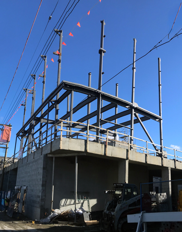 Structural steel install to level 4 on NW corner, November 2018